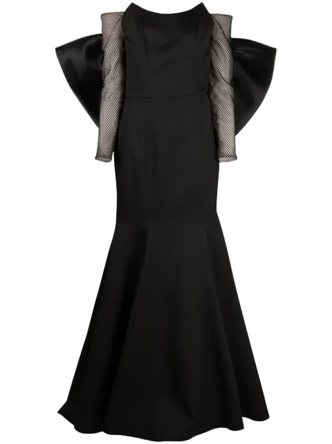 BAZZA ALZOUMAN off-shoulder satin fishtail gown Black BAZAW23D13