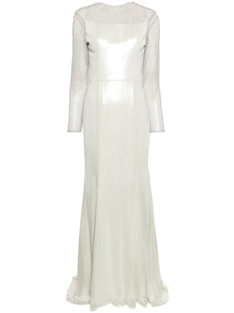 BAZZA ALZOUMAN rhinestone-embellished fishtail gown Silver BAZAW23D03