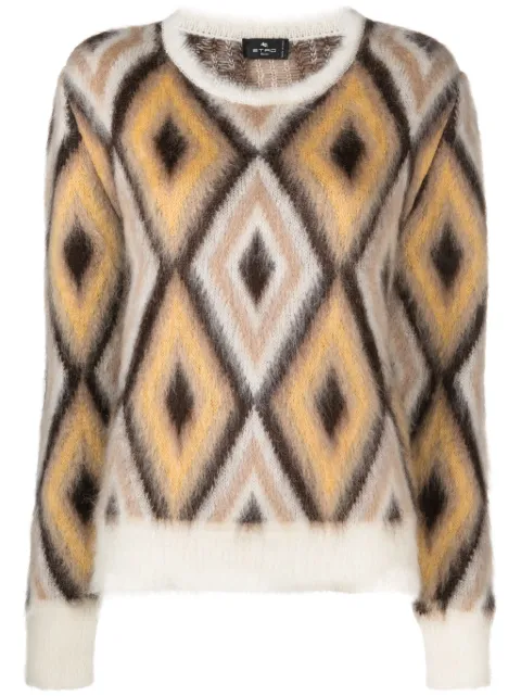 ETRO diamond-jacquard round-neck jumper Brown 119609228