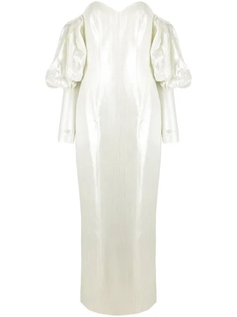 BAZZA ALZOUMAN Juliet-sleeves lamé gown Green AW23D01