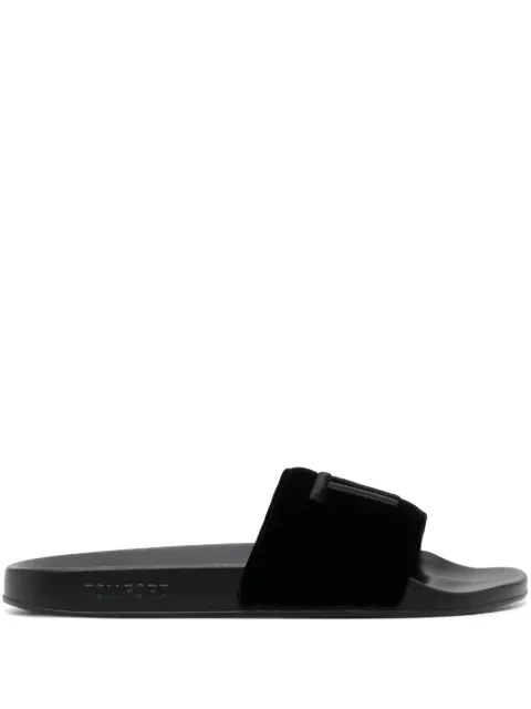 TOM FORD logo-embroidered velvet slides Black J1481TVE009N