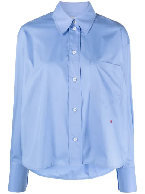 Victoria Beckham logo-embroidered cotton shirt Blue 1124WSH005238A