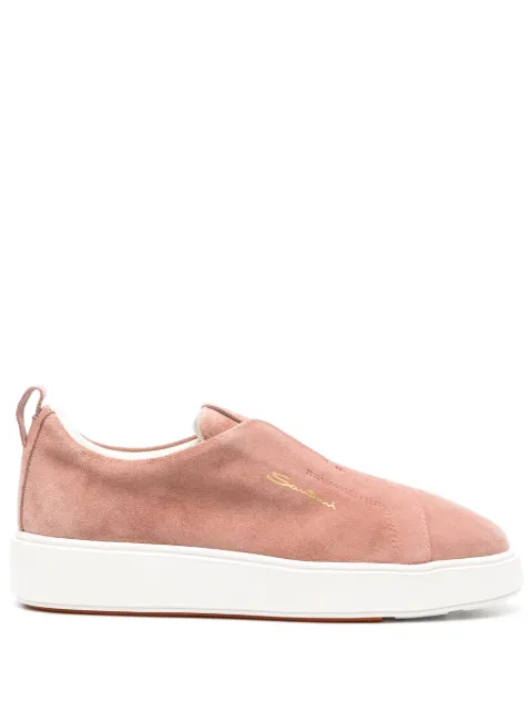 Santoni logo-debossed suede slip-on sneakers Pink WBCD61199BARGCRJ
