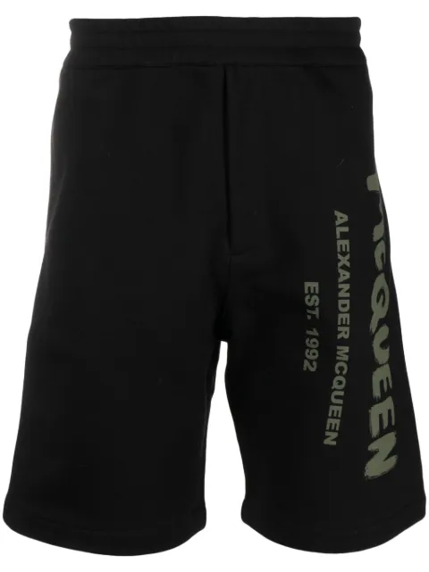 Alexander McQueen logo-print cotton shorts Black 688717QTAAB
