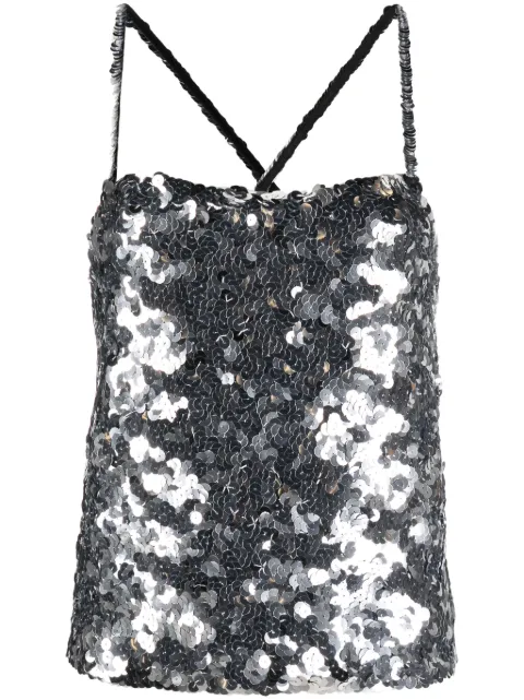 Sonia Rykiel sequinned square-neck tank top Silver T023PL07