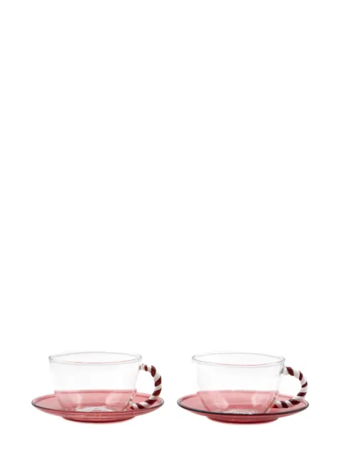 CU I SEEYOU Christmas striped-handle glass teacup (set of two) Pink SET2THEBZ