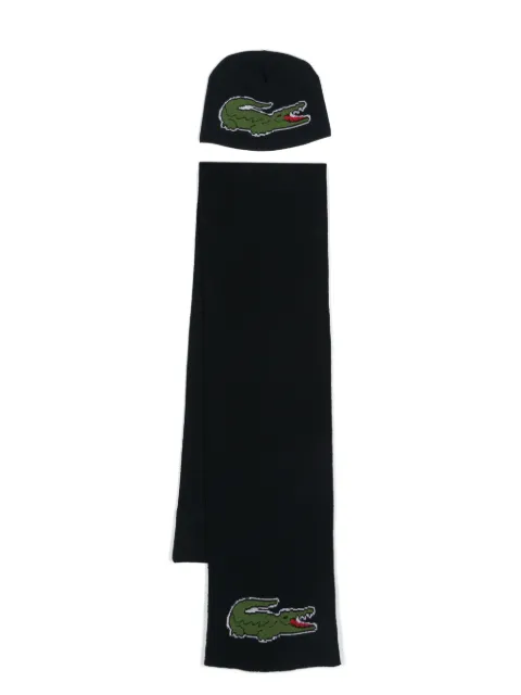 Lacoste logo-intarsia scarf and beanie set Blue RB1515
