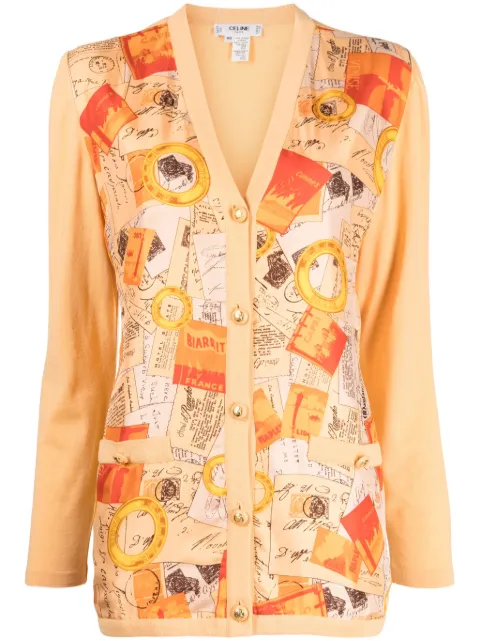 Celine Pre-Owned 2000 postcard-print V-neck cardigan Multicolour DPTR0921CELSWE3R