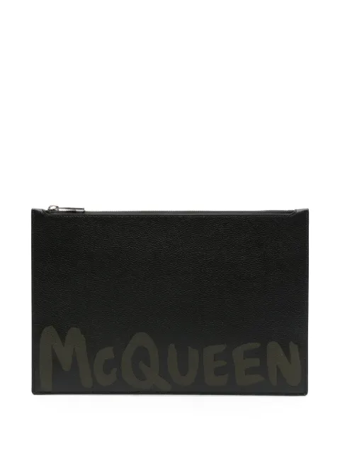 Alexander McQueen logo-print leather clutch bag Black 5604721AAQ5