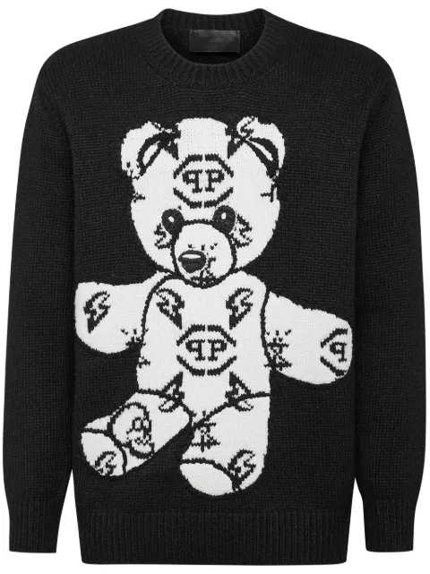 Philipp Plein Teddy Bear embroidered-jacquard jumper Black LABCMKO1023PKN002N