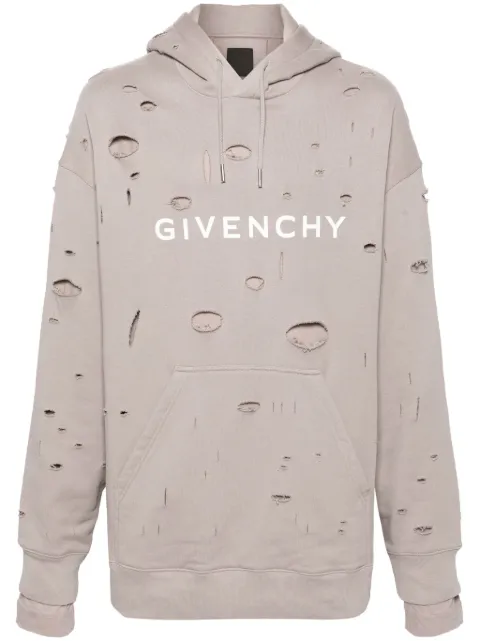Givenchy logo-print ripped hoodie Grey BMJ0JE3Y8Y