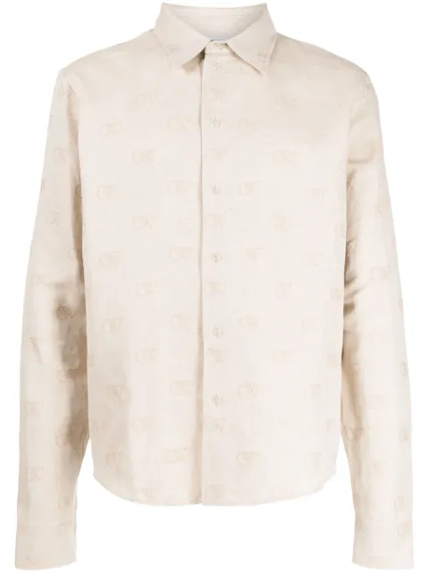 Off-White logo-jacquard cotton-linen shirt Neutrals OMGE006G23FAB0010404