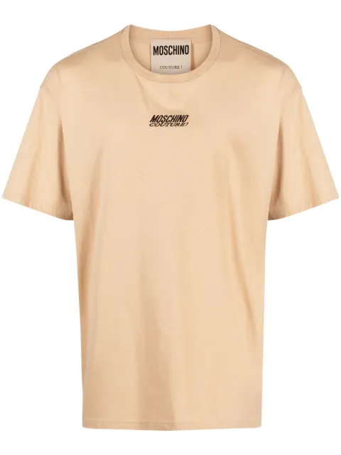 Moschino logo-embroidered cotton T-shirt Neutrals A07202040
