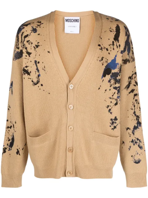 Moschino paint-splatter wool cardigan Brown A09192000