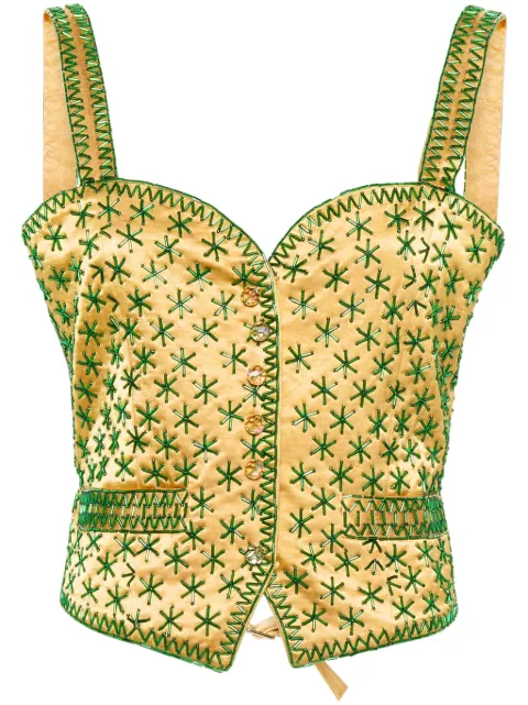 BODE embroidered-design tank top Yellow WRF23SH033