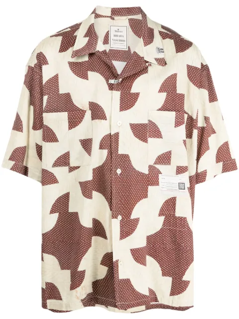 Maison MIHARA YASUHIRO patchwork-pattern cuban-collar shirt Red A12SH079