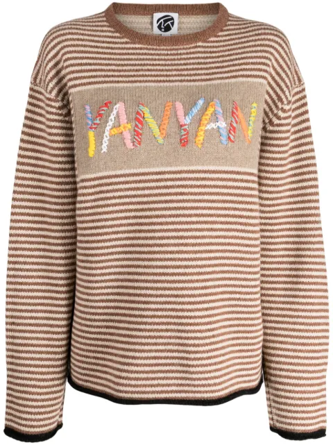 YANYAN KNITS logo-embroidered stripe-pattern jumper Brown YYW240061