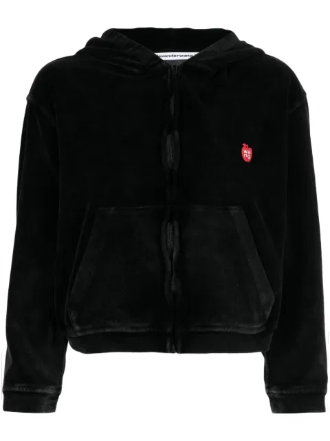 Alexander Wang logo-appliqué velour zip hoodie Black 4CC1242075