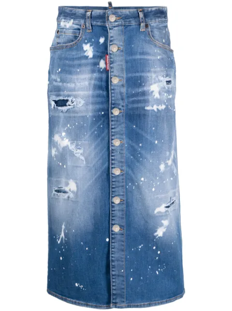 DSQUARED2 distressed-effect denim midi skirt Blue S75MA0926S30789