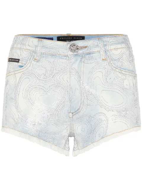 Philipp Plein abstract-pattern print denim shorts Blue PADCWDT2634PDE004N