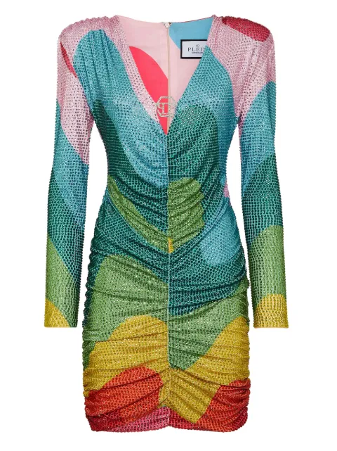 Philipp Plein crystal-embellished rainbow-print minidress Blue PADCWRG2961PJY002N