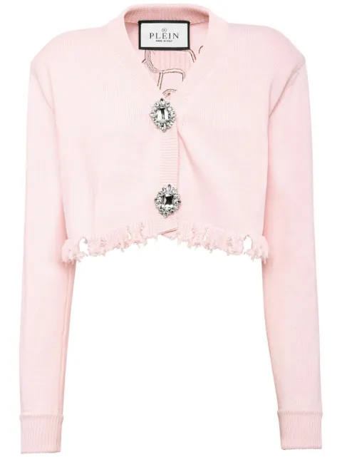 Philipp Plein logo-embroidered cropped cotton cardigan Pink PADCWKQ0148PKN002N