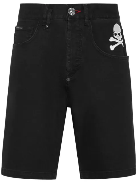 Philipp Plein skull-embroidered denim shorts Black PADCMDT3806PDE004N