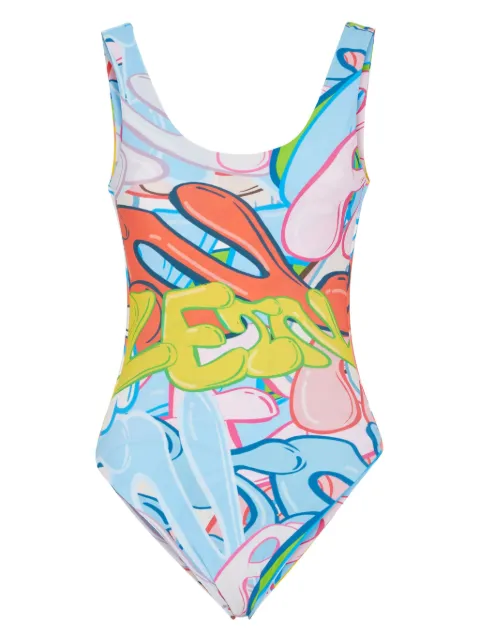 Philipp Plein graffiti-print stretch swimsuit Blue PADCWMX0266PTE003N