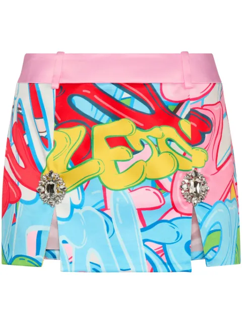 Philipp Plein crystal-embellished graffiti-print miniskirt Pink PADCWRV0509PTE003N