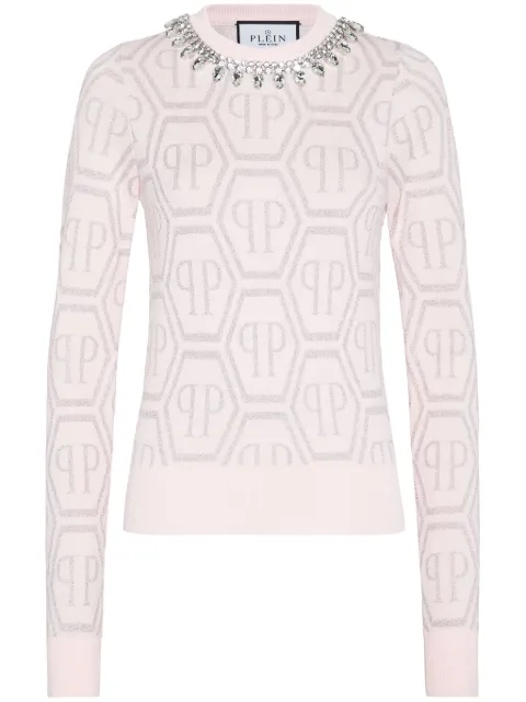 Philipp Plein monogram crystal-embellished jumper Pink PADCWKO0592PKN002N
