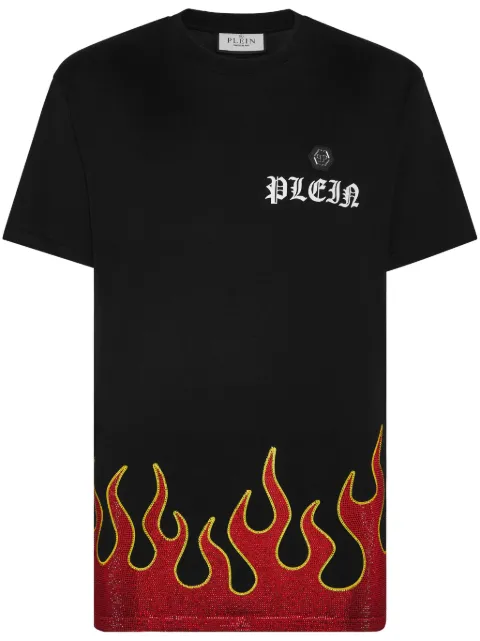Philipp Plein Flame-print cotton T-shirt Black PADCMTK6797PJY002N