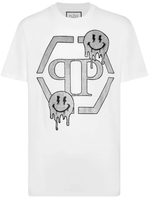 Philipp Plein rhinestone-logo cotton T-shirt White PADCMTK7277PJY002N