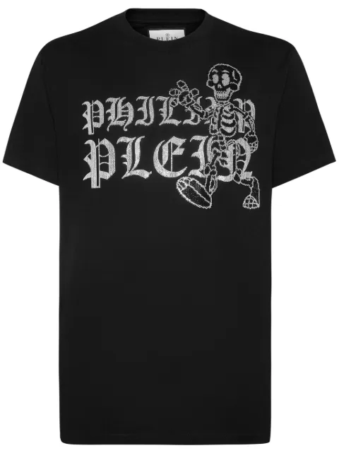 Philipp Plein rhinestone-skeleton cotton T-shirt Black PADCMTK7266PJY002N