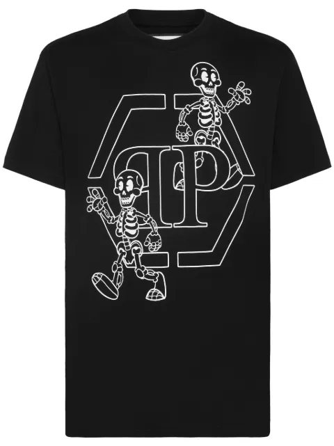 Philipp Plein rhinestone-skeleton cotton T-shirt Black PADCMTK7264PJY002N