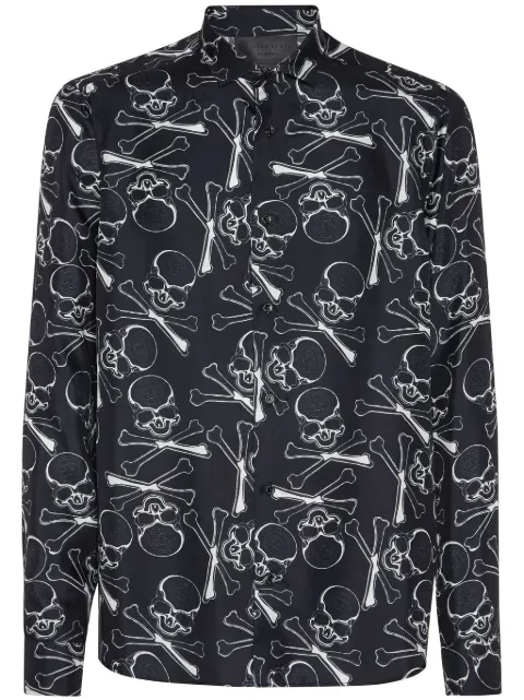 Philipp Plein Skull&Bones silk shirt Black PADCMRP2269PTE028N