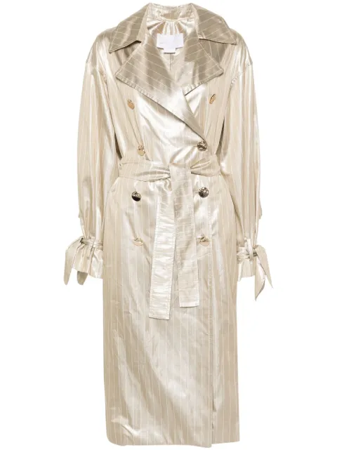 Genny engraved-buttons pinstriped maxi coat Gold 76AAT903N0325