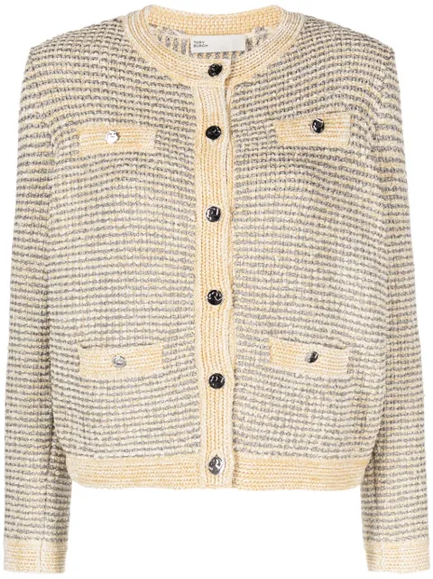 Tory Burch metallic-thread striped cardigan Neutrals 151619