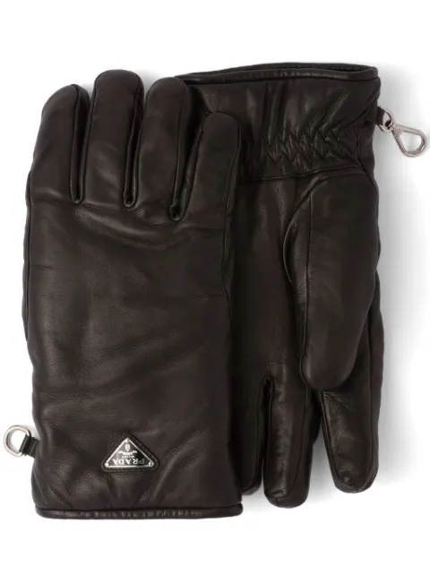 Prada triangle-logo leather gloves Black 2GG179038