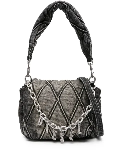 Diesel small logo-charm quilted denim bag Black X09597P6330