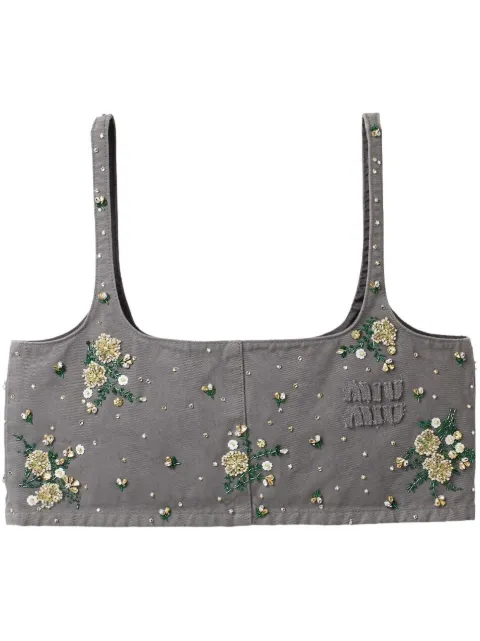 Miu Miu floral-embellished crop top Grey MT1953SOOO14A8
