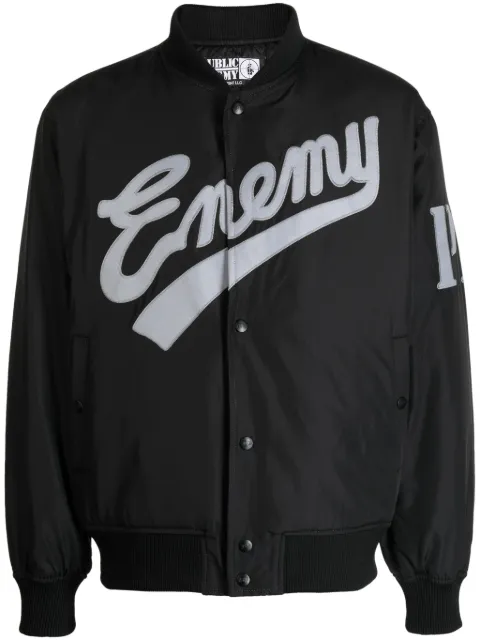 Neighborhood x Public Enemy x Majestic logo-embroidered bomber jacket Black 232FAMSNJKM01