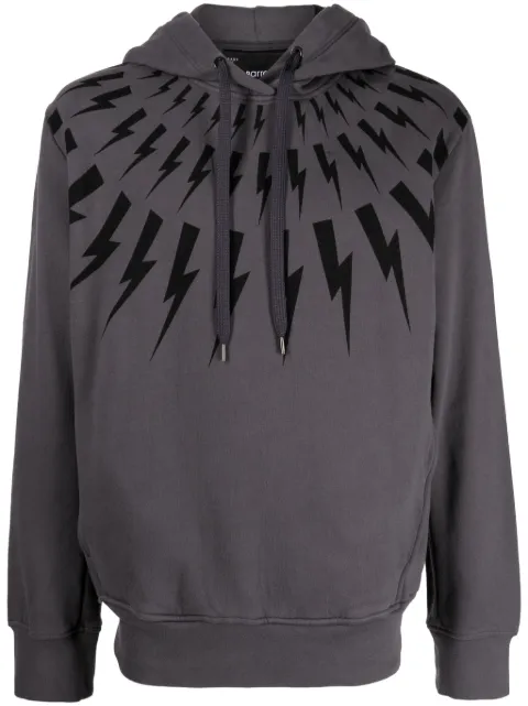 Neil Barrett Thunderbolt-print cotton hoodie Grey NBV7JS186AV517S