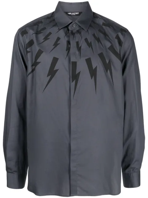 Neil Barrett Thunderbolt-print cotton shirt Blue NBV6CM173AV003S