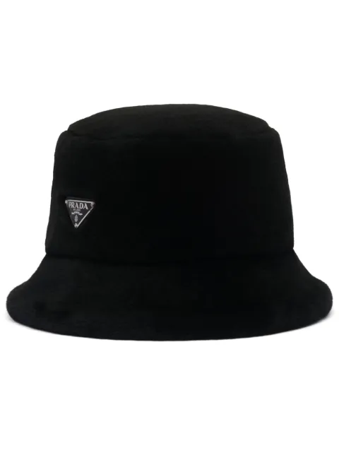Prada triangle-logo shearling bucket hat Black 2HC1372EC9