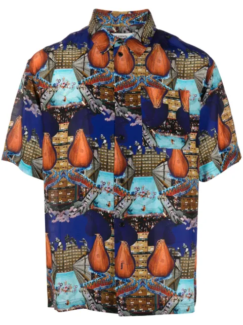 Henrik Vibskov Transfered graphic-print crepe shirt Blue SS24STUDM203