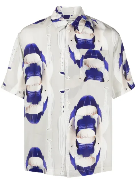 Henrik Vibskov Transfered abstract-print crepe shirt Grey SS24STUDM203