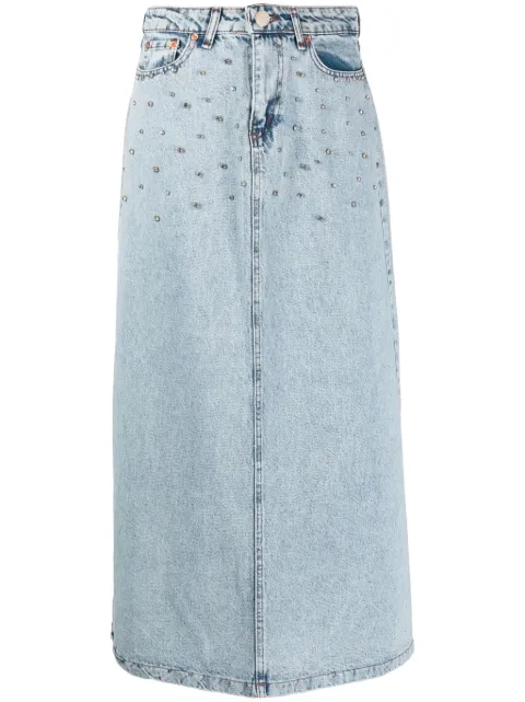 Ana Radu crystal-embellished washed denim midi skirt Blue 39248