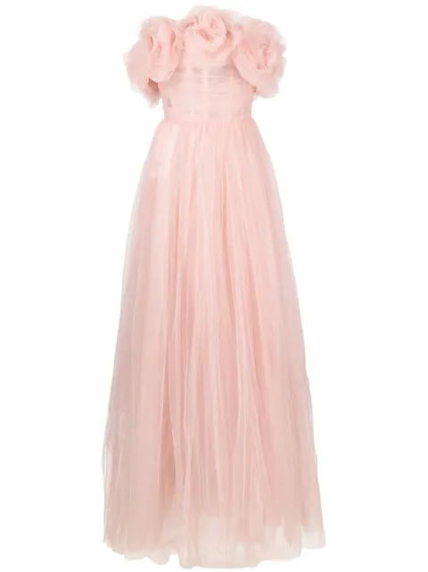 Ana Radu rose-appliqué tulle gown dress Pink 39312