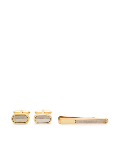 Christian Dior Pre-Owned 1980s logo-embossed tie clip and cufflinks set Gold 1501347