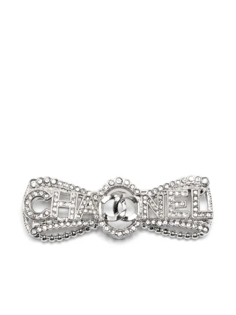 CHANEL Pre-Owned 2000s CC rhinestone-embellished bow brooch Silver 1501338
